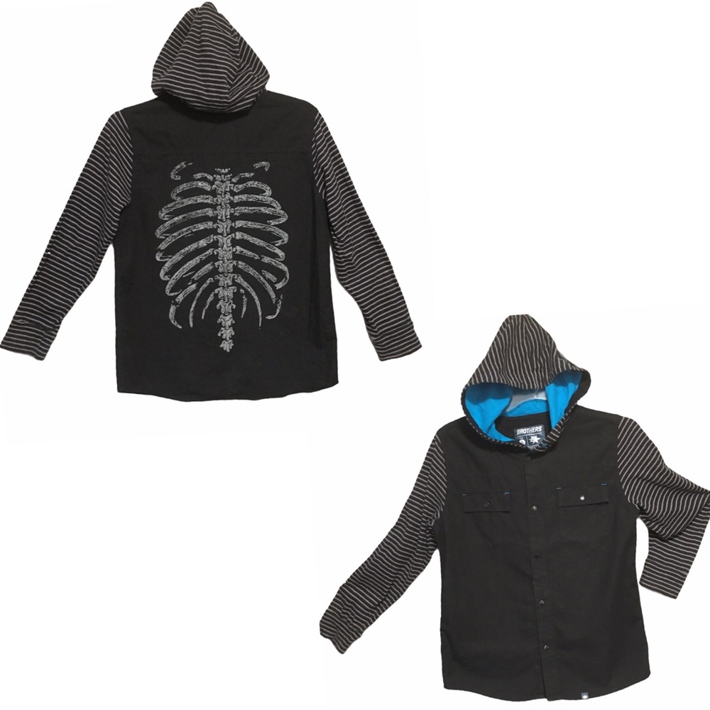 Hooded Shirt Brothers L 12 SKELETON Black Gray gothic